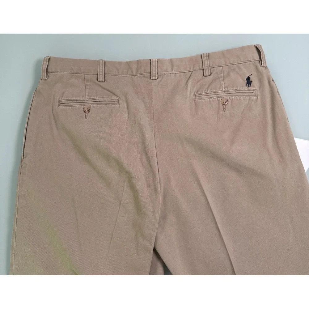 VTG Polo Ralph Lauren Ethan Pant Mens Khaki Pleated Cuffed Trouser  - 38x32